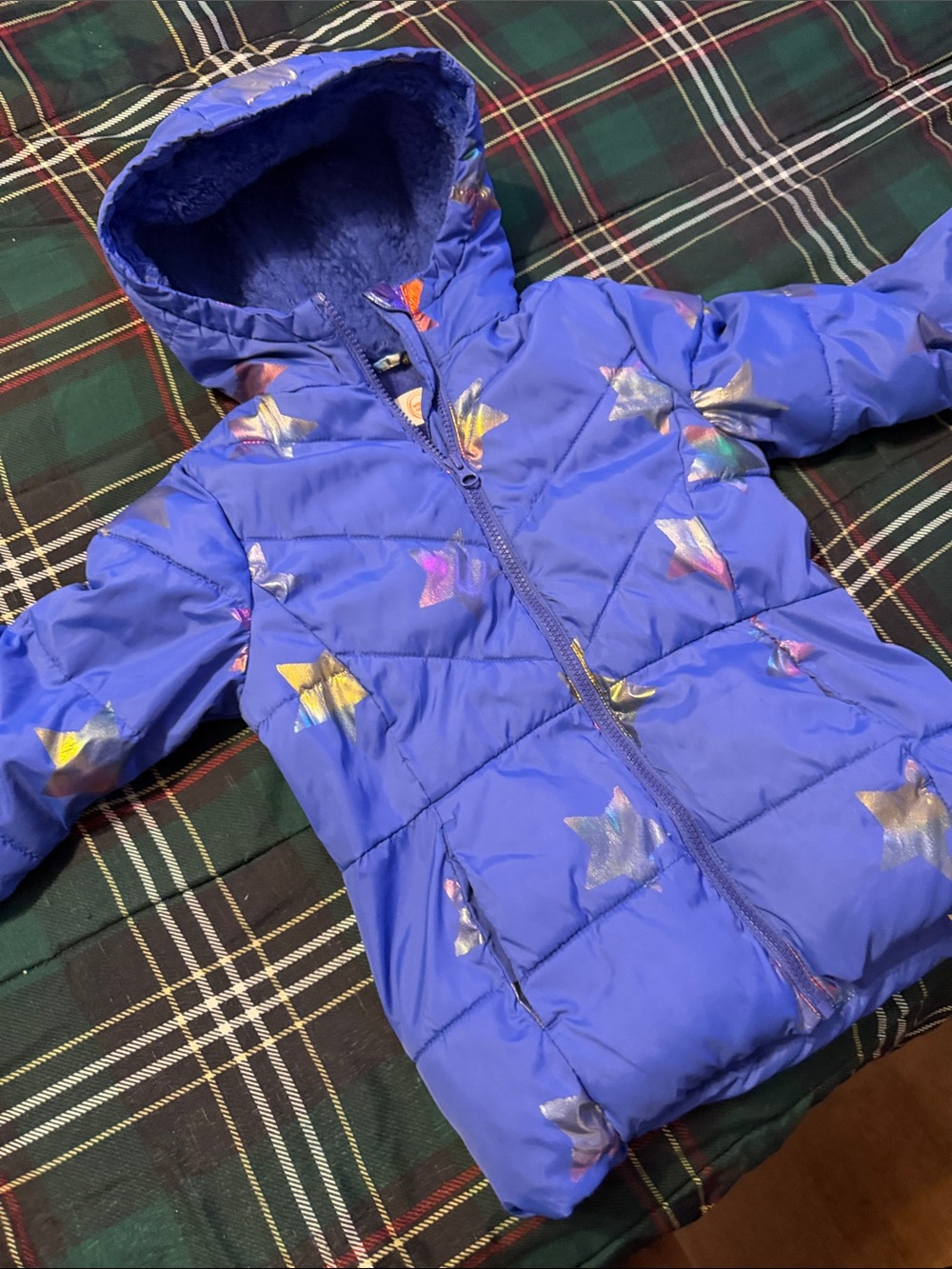 wonder nation Purple-Blue Star Puffer Jacket with Hood